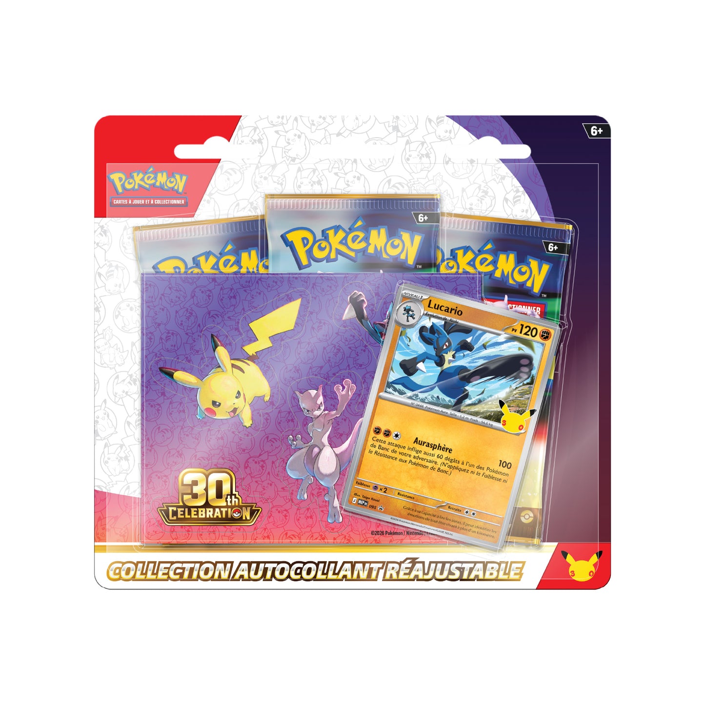 Tripack Collection Autocollant Réajustable Pokémon 30e Anniversaire Lucario - Pokemagic