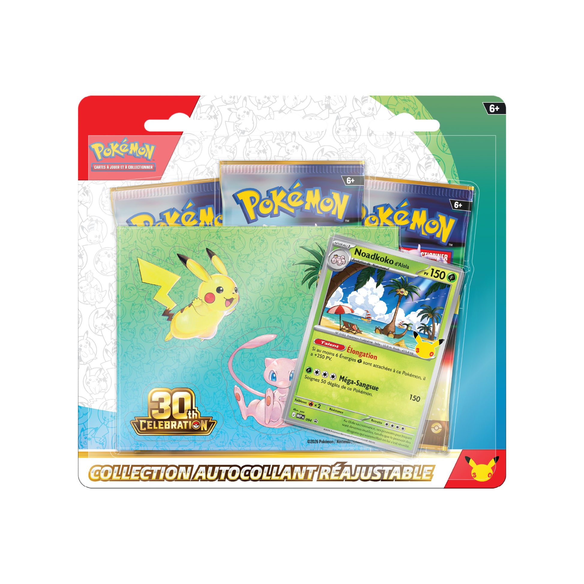 Tripack Collection Autocollant Réajustable Pokémon 30e Anniversaire Noadkoko d'Alola - Pokemagic